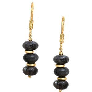 Dendrite Quartz Dangle Earrings | Gold Plated Brass Beaded Drops | Minimalist